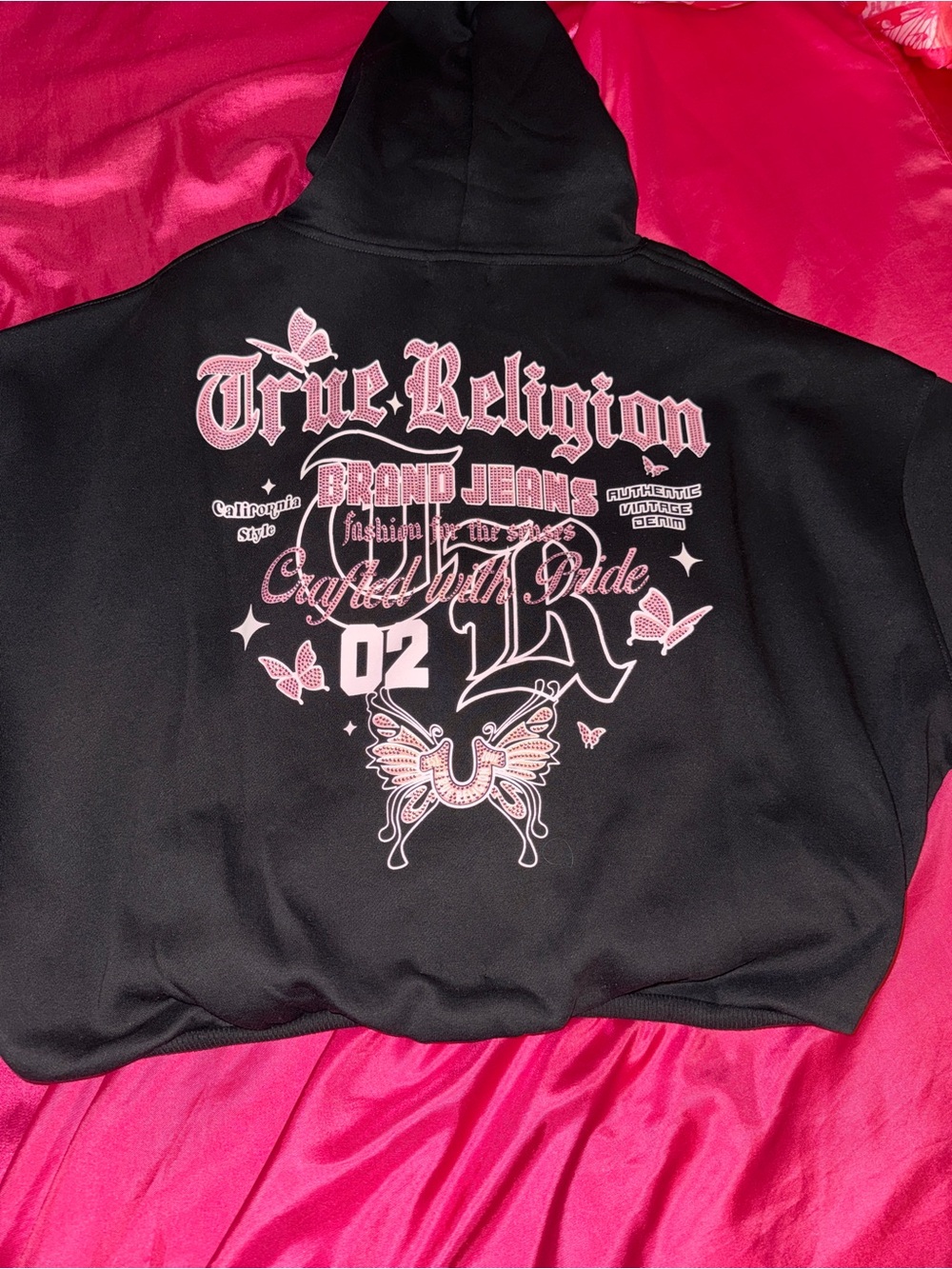 True Religion Black Hoodie with Pink Studded Script